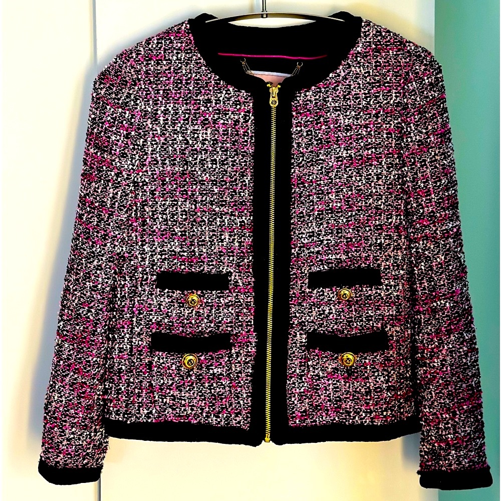 JUICY  COUTURE Clara Pink/Black Tweed Short Jacket size 4 NWOT